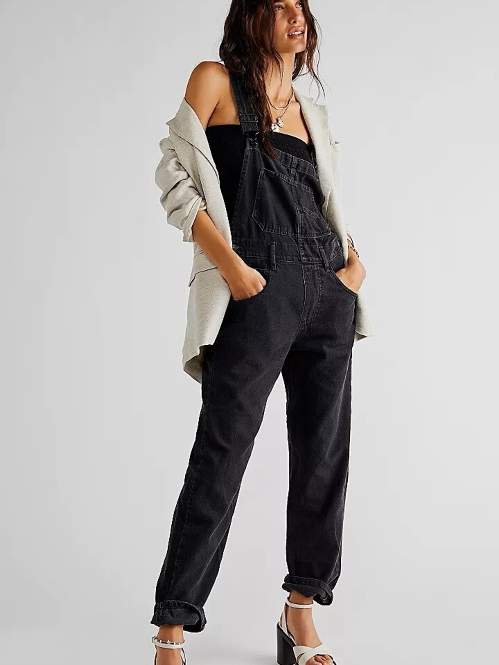 NWT Free People Ziggy Overalls in Washed Black size XS